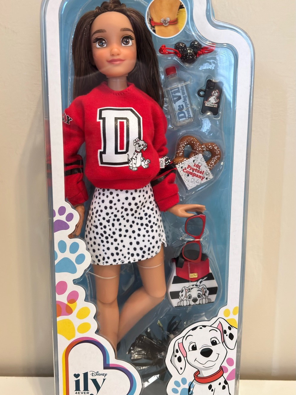 Disney Dalmatian-Themed Doll in Red Sweater & Black-White Polka Skirt